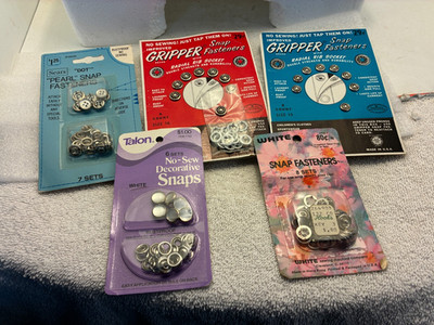 5 PACKS NOS VINTAGE VARIOUS GRIPPER SNAP FASTENERS,