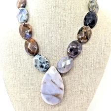 Dendritic Agate Pendant Necklace with Sterling Silver clasp heavy