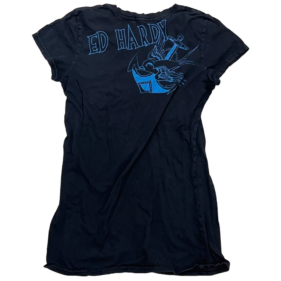 Винтажная Редкая Футболка Ed Hardy Sick Bedazzled Design Bird Art Y2K Женский Размер Large - Изображение 2 из 4