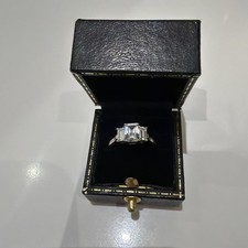 2 Ct Emerald Cut Lab Grown Diamond Three Stone Ring 14k White stamped Gold  