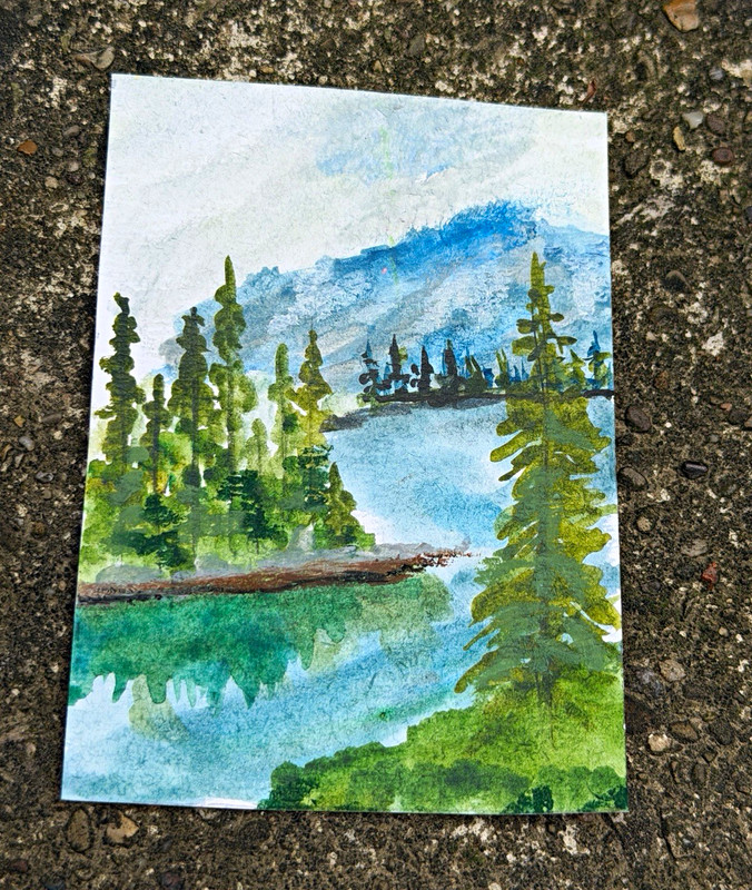 ACEO, Mixed media, 2.5x3.5 paper card, Tiny art, landscape