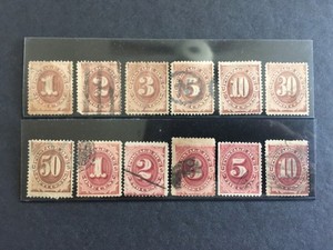 US STAMPS SC# J1-J7, J22-J26 Postage Due Early Stamp Issue 1c-50c CV $400.00 USE