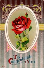 Vintage 1911 Floral 'To Congratulate You' Red Rose Postcard