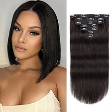 Clip In Hair Extensions Real Human Hair 12 Inch 70g 7pcs Natural Black Straight