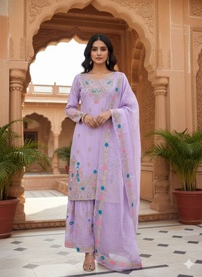 Presenting Silk Lavender Top Palazzo With Dupatta For Indian Reception Wear