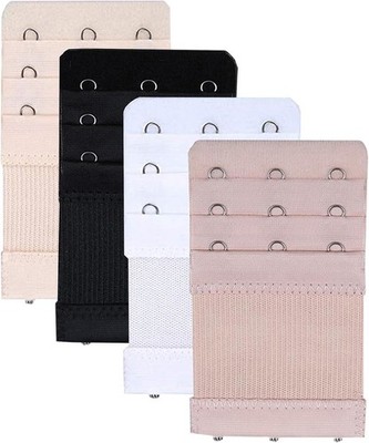 3 Hooks 3 Rows Elastic Bra Band Hook Strap Extensions for Women, Pack of 4