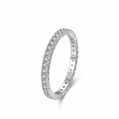 Rundschliff simulierter Diamant Full Pave Eternity Ring 925 Silber