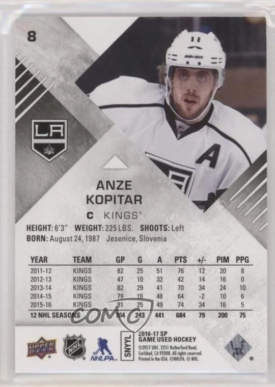 2016-17 SP Game Used Rainbow Player Age /229 Anze Kopitar #8 - Image 2 of 2