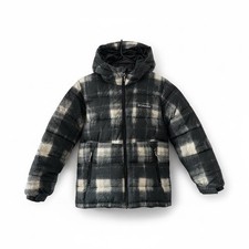 Columbia Boys' Hooded Plaid Puffer Winter Jacket Black White S 8 