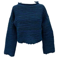 Vintage 80s/90s Cora Blue Paris Blue Green Knit Flare Sleeve Sweater Womens M