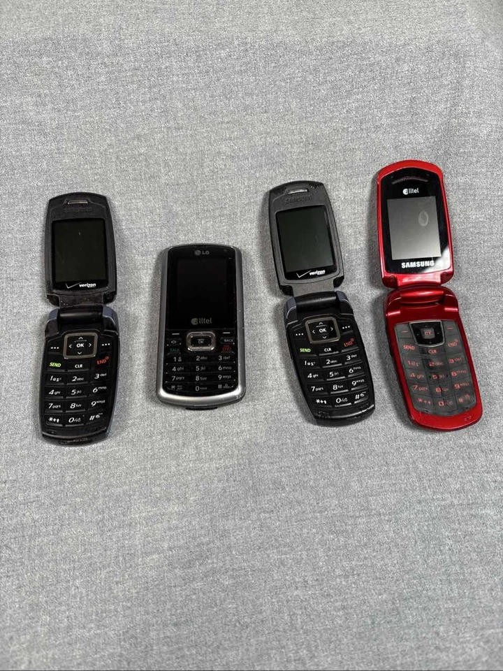 Lot of 4 Samsung LG Flip Phones Verizon Alltel SCH-U340 SCH-U410 Red Blue Parts - Image 3 of 3