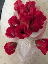 Rosas florales vintage de seda Coursage años 80 hechas a mano, base de plástico