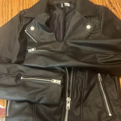 H&M Divided Biker Black Jacket Woman Sz XS Full Zip Moto Rockabilly Faux Leather
