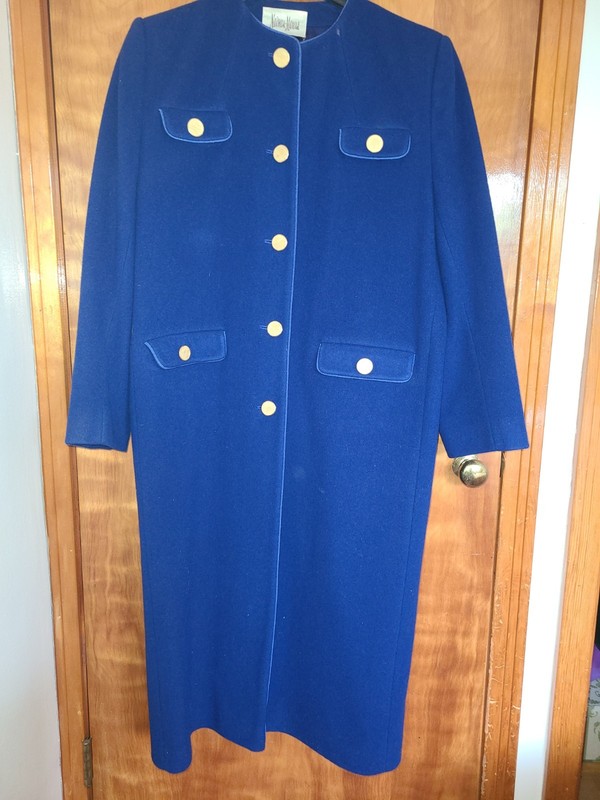 Neiman Marcus Vintage 100% Wool Coat, Electric Blue Long Full Length with Purse