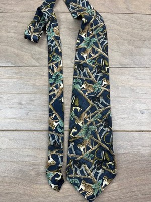 Wembley Men's Tie Navy Blue Monkey Pattern Silk Skinny