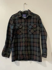 Pendleton Board Shirt Jac Brown Plaid Wool Button Down Men’s Size Small