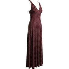 LOFT Burgundy Geometric Print Maxi Dress Small Tall V Neck Empire Waist Boho