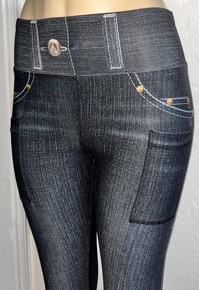 罕见 INKnBURN 女式羊毛性能打底裤人造黑色牛仔口袋-6 / 8 — 第 4/4 张图片