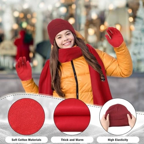  300 Pcs Winter Beanies Gloves Scarf Set Bulk 100 Knit Skull Cap Retro Colors - Image 3 of 4