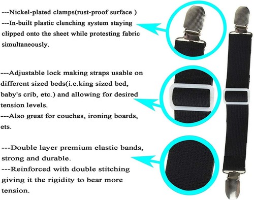 Lesfit Bed Sheet Clips, Fitted Straps, Black(4 packs) 4packs - Picture 2 of 6