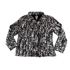 Chicos Kylen Jacket Black White Abstract Giraffe Print Zip Moto Size 2 L Large