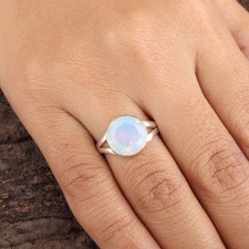 Milky Opal Gemstone 925 Sterling Silver Handmade Elegant Ring Women Jewelry Gift