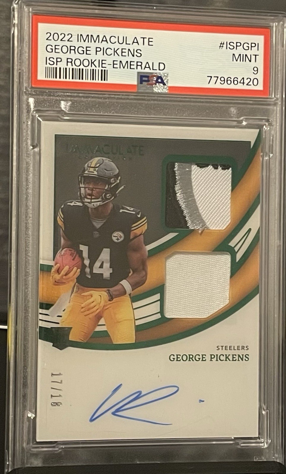 George Pickens Panini Immaculate Collection Immaculate Signature Patches Rookie #ISPGPI Emerald