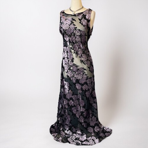 Nightway Jacquard Goth Dress Mesh Velour Sheer Fairy Y2k Whimsigoth 90s VTG Sz10 - Picture 7 of 23