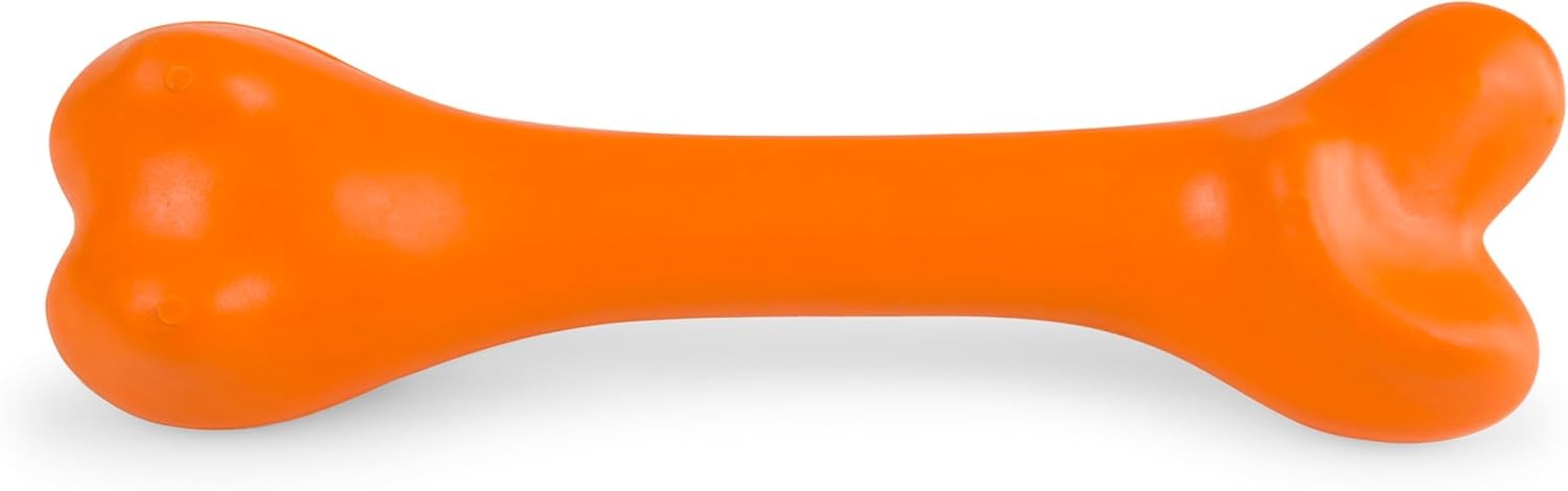 Petface Solid Rubber Bone Dog Toy 20cm Orange Durable Chew Fetch Toy for Large - Image 3
