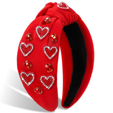 Red Heart Valentines Headband for Women Rhinestone Beaded Heart Headbands Valent