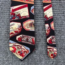 Vintage 1994 Campbells Soup Mens Black Silk Tie Food Label Print USA Made