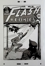 Production Art FLASH COMICS #20 cover, EVERETT E. HIBBARD art, 11x17