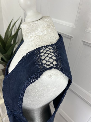 Liz Claiborne Leather Waistcoat Chest Size 36in With Lace Design Trim In Blue - Picture 10 of 17