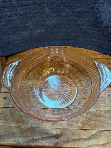 Vtg Anchor Hocking Pink Depression Glass Coronation Large Handled Serving Bowl