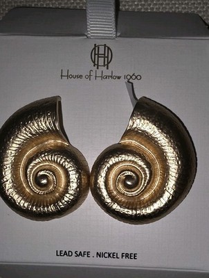 House Of Harlow 1960 Goldtone Pearl Snail Shell Earrings New