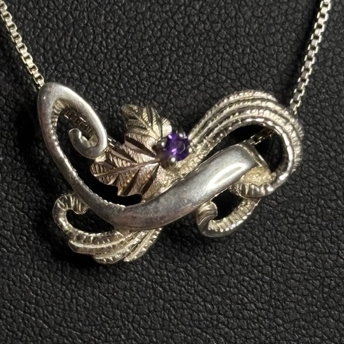 CCO Coleman Sterling Silver Leaves Black Hills Gold Pendant 17” Necklace