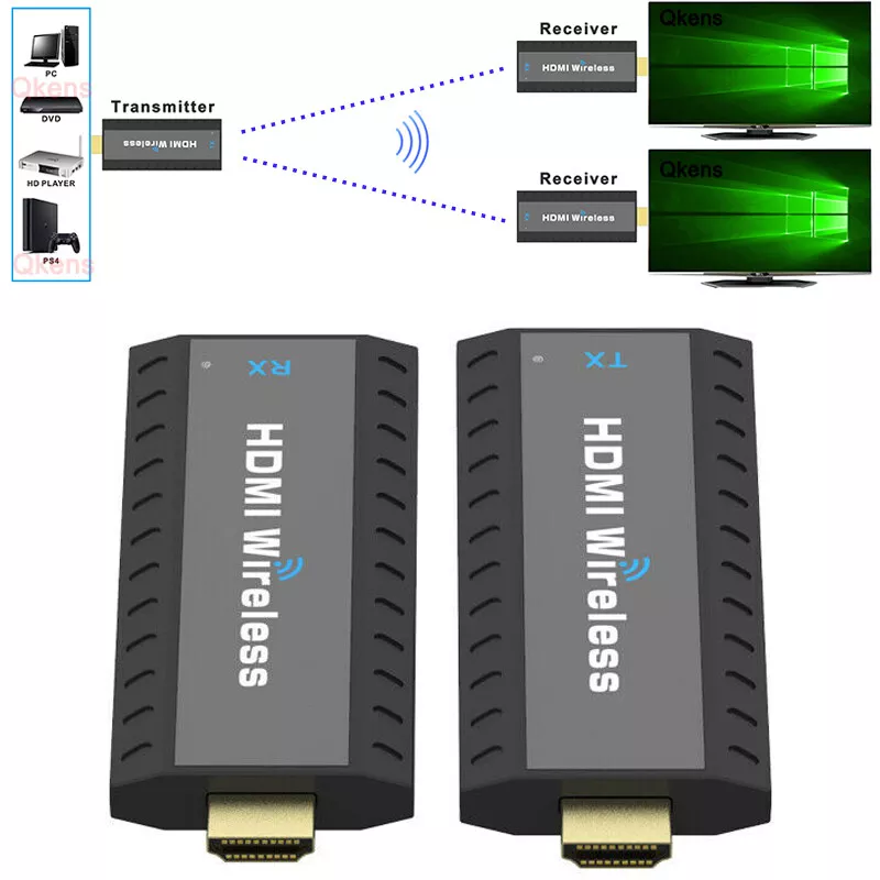 Wireless HDMI Extender Video Transmitter Receiver Screen Mirroring To 2 TV |