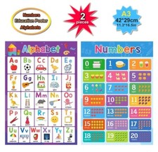 "2pcs ABC Alphabet  Number Posters - Montessori Educational Charts for Toddlers