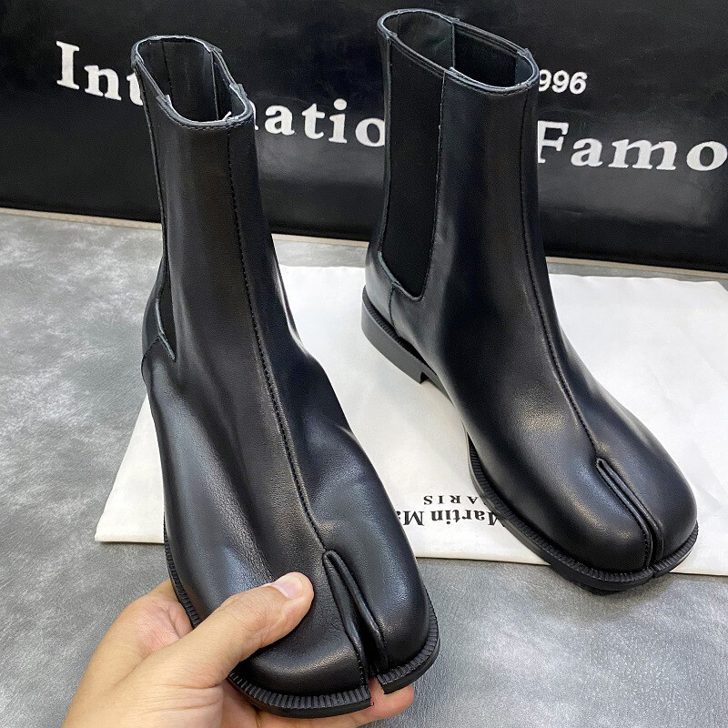 Womens Split Toe Chelsea Ankle Boots Real Leather Low Block Heel Flats  Shoes New