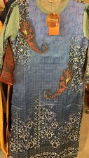 Women's Long Kurti Kameez Printed Jamawar Top . Size Small