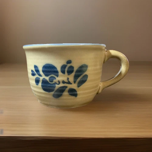 Pfaltzgraff 8oz Folk Art Beige & Blue Stoneware 001 Tea Coffee Mug USA VINTAGE! 