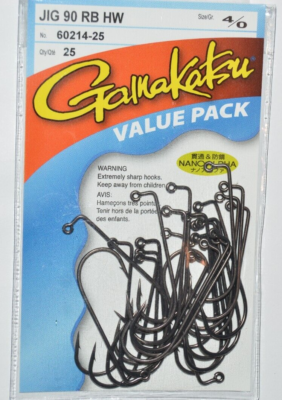 GAMAKATSU #604 Jig Hooks 90° Heavy Wire Round Bend 25-Pack #60414-25 Size 4/0