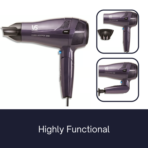 VS Sassoon Hair Dryer with Retractable Cord Foldable Handle Grip Ionic Ceramic - Picture 11 of 13