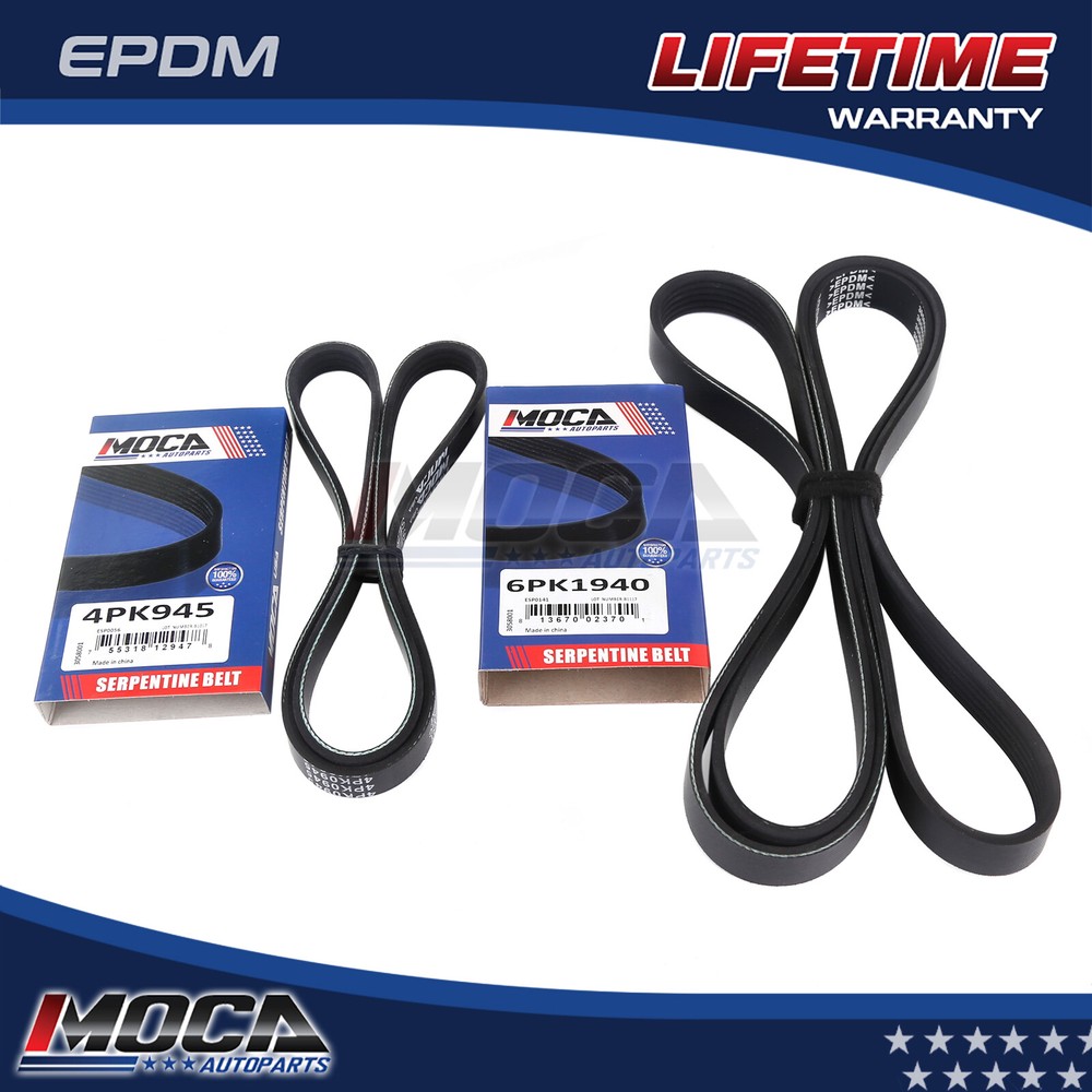 2 PC Serpentine Belt AC Set Fits 06-10 Infiniti M45 EPDM 4PK945 6PK1940