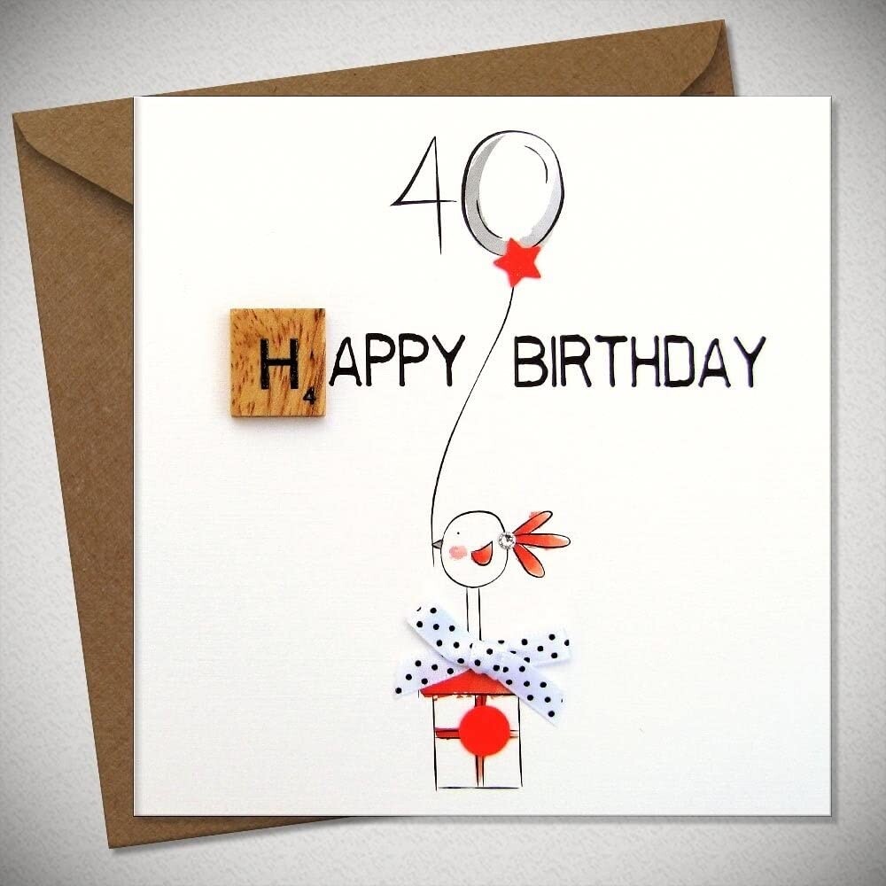 Scrabbley Piece Happy 40th Birthday Card - Bexy Boo Luxury Bird 3d Ribbon Design