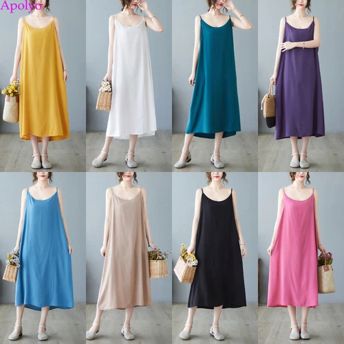 Womens Sundress Cotton Linen Slip Tank Summer Casual Loose Shirt Tunic Dress - Bild 3 von 29