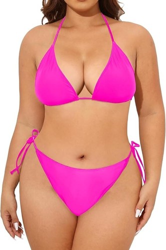 Damen Plus Triangel Bikini String zweiteilig Neckholder seitlich zum Binden Badeanzug Größe 18W