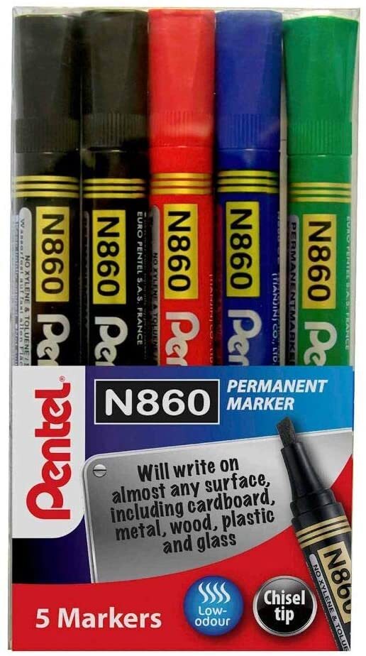 Pentel N860 Permanent Marker Chisel Tip Pack of 5
