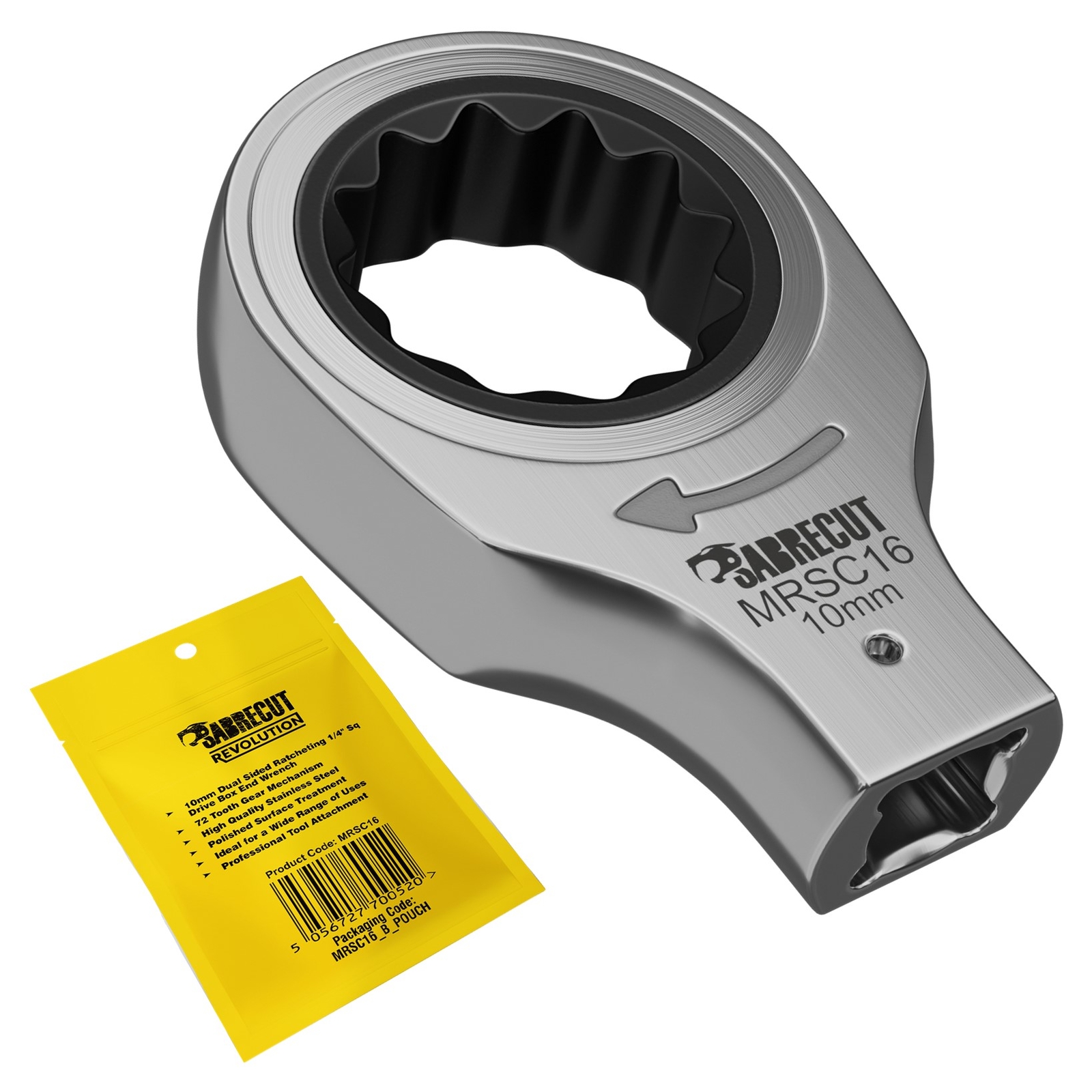 SabreCut 10mm Dual Sided Ratcheting Wrench 1/4"" Square Drive Tool Attachment