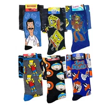 Men's Cartoon Variety Sponge Bob Star Wars Scooby Crew Socks & Bandana Size 6-12